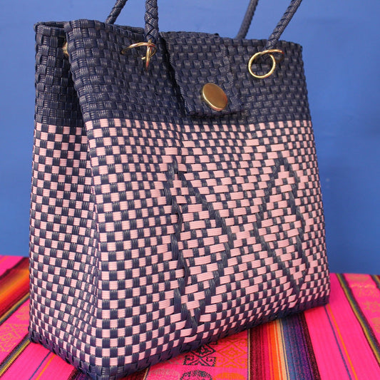 Black & Pink Raffia Shoulder Bag